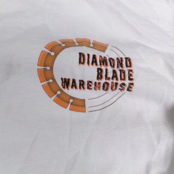 Smart Blanks Diamond Sawblade Blade Warehouse Massacre L/S White Mens XL T-Shirt - Picture 3 of 15